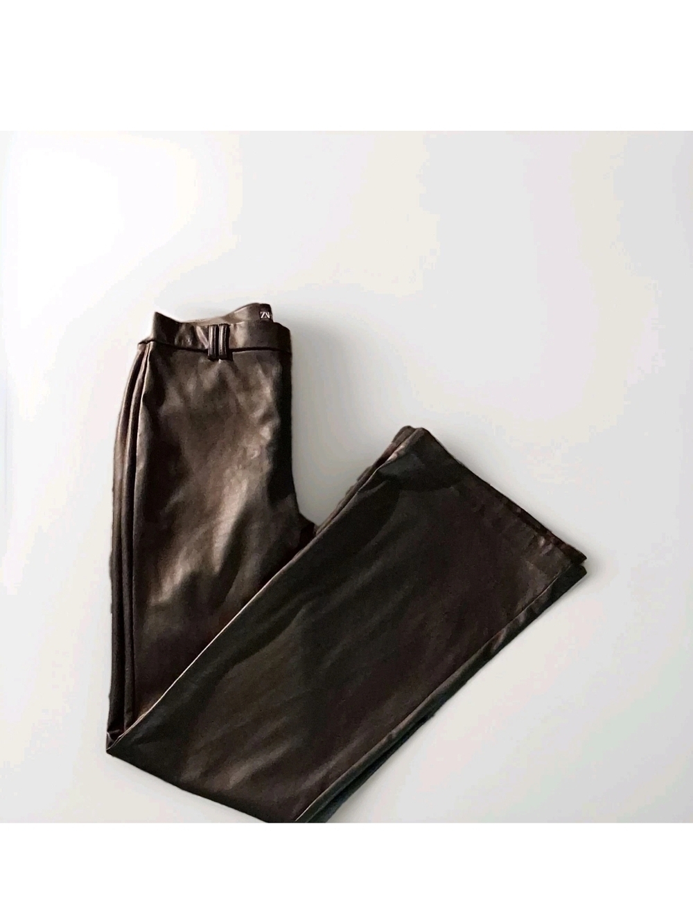 Zara Dark Black Faux Leather Boot-Cut Pants